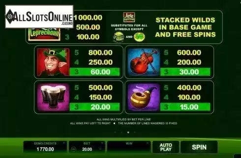 Paytable 3. Lucky Leprechaun (Microgaming) from Microgaming