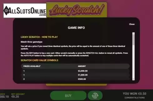 Info 1. Lucky Scratch (Hacksaw Gaming) from Hacksaw Gaming