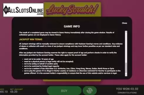 Info 4. Lucky Scratch (Hacksaw Gaming) from Hacksaw Gaming