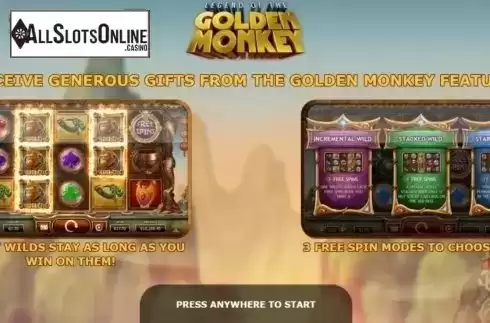 Start Screen. Legend of the Golden Monkey from Yggdrasil