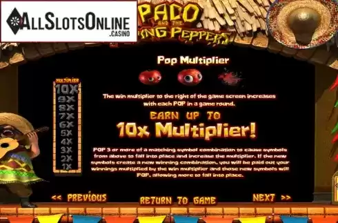 Paytable 1. Paco and the Popping Peppers from Betsoft