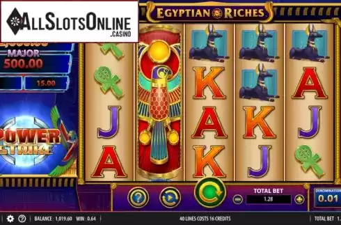 Reel screen. Power Strike Egyptian Riches from Bally