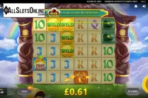 Win Screen. Rainbow Jackpots Power Lines from Red Tiger
