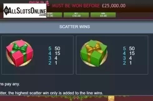 Scatter Wins. Very Merry Christmas Jackpot from Eyecon