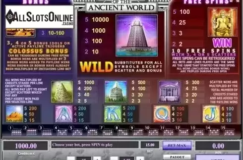 Paytable 1. Wonders of the Ancient World from Tom Horn Gaming
