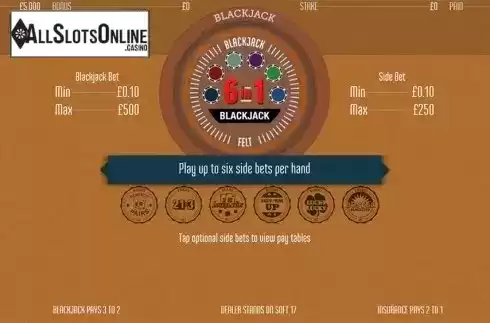 Reels screen. 6 in 1 Blackjack (Felt Gaming) from Felt