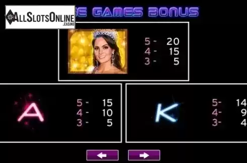 Paytable 3. Miss Universe Crowning Moment from High 5 Games
