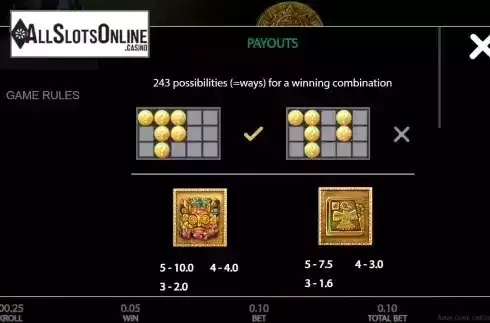 Win ways and paytable screen