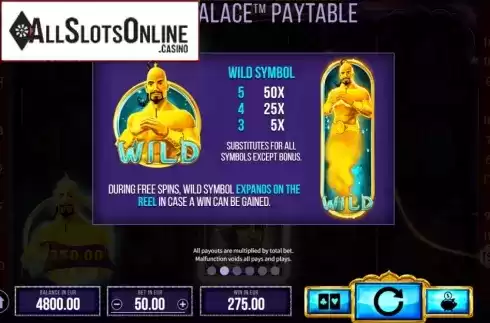 Paytable 2. Aladdin and the Golden Palace from SYNOT