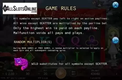 Game Rules. Alice In Wonderland (KA Gaming) from KA Gaming