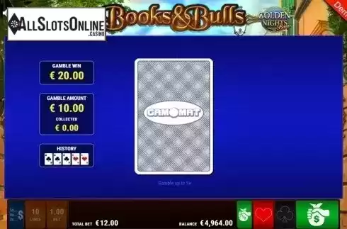 Gamble screen. Books & Bulls GDN from Gamomat