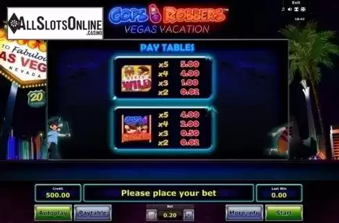 Paytable 2. Cops 'n' Robbers Vegas Vacation from Greentube