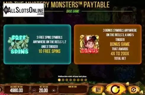 Paytable 1. Jack And The Mystery Monsters from SYNOT