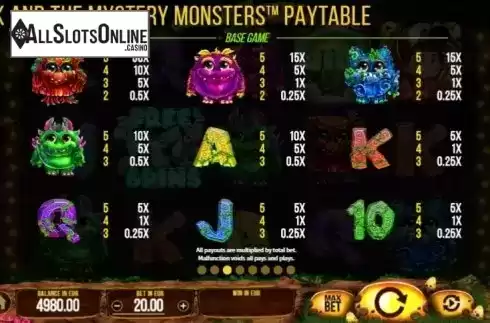 Paytable 3. Jack And The Mystery Monsters from SYNOT