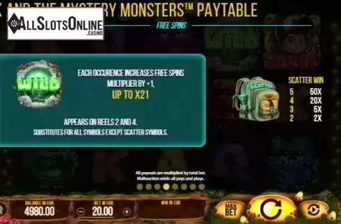 Paytable 4. Jack And The Mystery Monsters from SYNOT