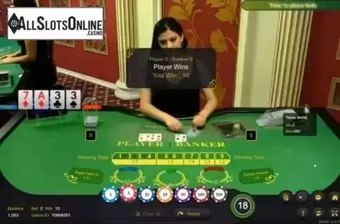 Game Screen. Knockout Baccarat Live Casino from Ezugi