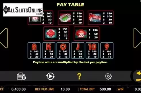 Paytable. Liverpool Football Club Slots from Aspect Gaming