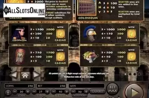 Paytable 1. Roman Empire (Habanero Systems) from Habanero