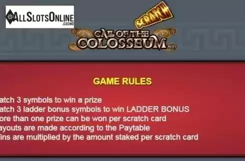 Paytable 1. Scratch Call of the colosseum from NextGen