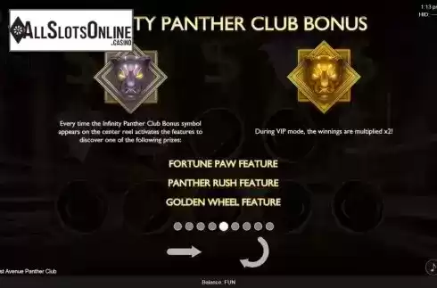 Panther club bonus screen