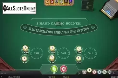 Game Screen 1. 3 Hand Casino Hold'Em (Play'n Go) from Play'n Go