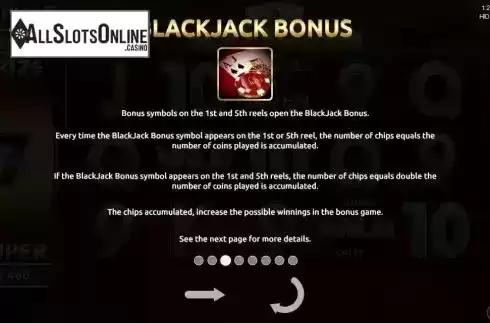 Blackjack Bonus screen