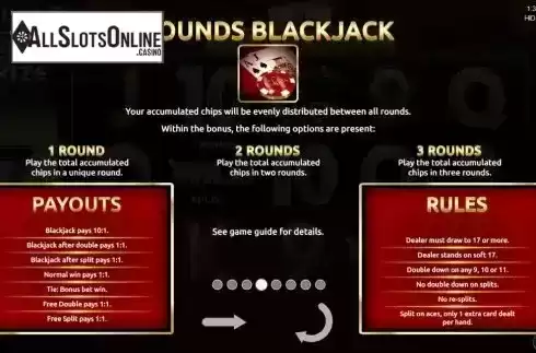 Rounds Blackjack Paytable screen