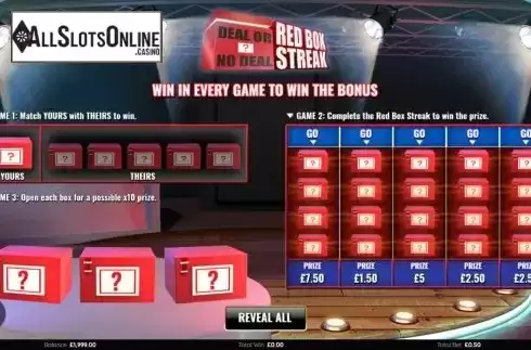 Reel screen. Deal or No Deal Red Box Streak from Endemol Games