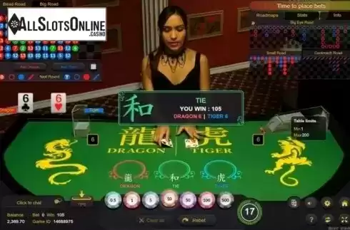 Game Screen. Dragon Tiger Live Casino (Ezugi) from Ezugi