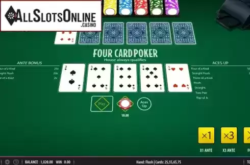 Game Screen. Four Card Poker (Shuffle Master) from Shuffle Master