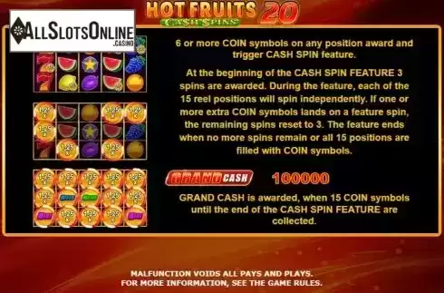 Cash spin feature screen