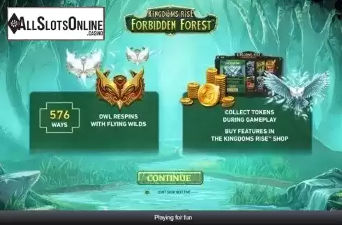 Start Screen. Kingdoms Rise: Forbidden Forest from Playtech Origins
