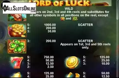 Paytable screen. Lord of Luck (Casino Technology) from Casino Technology