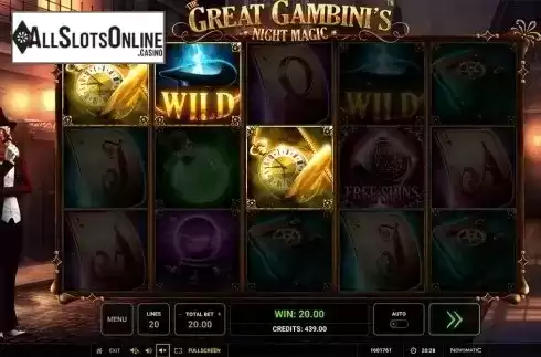 Wild win screen. The Great Gambini's Night Magic from Greentube