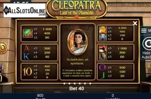 Paytable 1. Cleopatra Last of the Pharaohs from Greentube