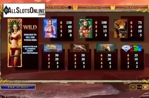 Paytable 1. Age of the Gods Medusa & Monsters from Playtech Origins