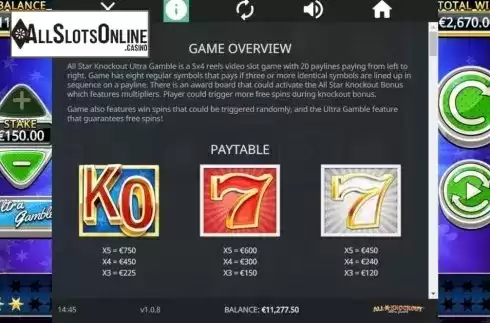 Paytable 1. All Star Knockout Ultra Gamble from Northern Lights Gaming