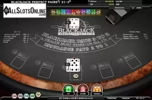 Reel screen. Blackjack Perfect Pairs / 21+3 from Realistic