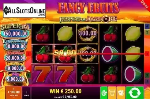 Win Screen 2. Fancy Fruits Respins Of Amun-Re from Gamomat