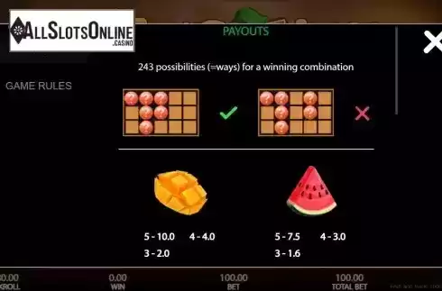 Win ways and paytable screen