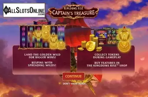Start Screen. Kingdoms Rise: Captain's Treasure from Playtech Origins