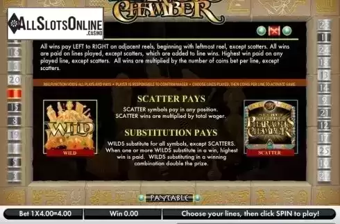 Paytable 2. Secret of the Pharaoh's Chamber from Gamesys