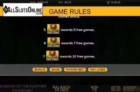 Game Rules 2. Shadow of the Panther Power Bet from High 5 Games