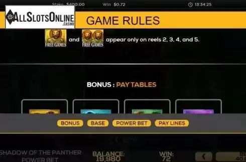 Game Rules 4. Shadow of the Panther Power Bet from High 5 Games