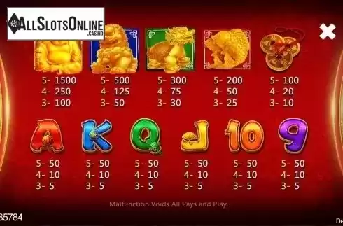 Paytable. Treasure Bowl of Dragon Jackpot from CQ9Gaming