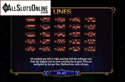 Paylines screen. Nights of Magic Expanded Edition from Spinomenal