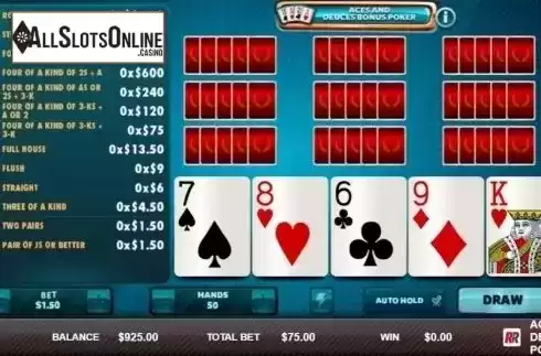 Game Screen 1. Aces & Deuces Bonus Poker (Red Rake) from Red Rake