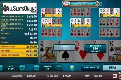 Game Screen 2. Aces & Deuces Bonus Poker (Red Rake) from Red Rake