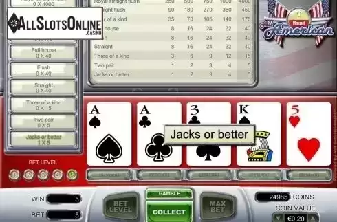 Game Screen. All American 1 Hand Poker (NetEnt) from NetEnt