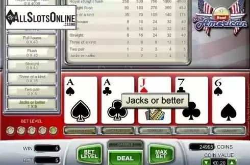 Game Screen. All American 1 Hand Poker (NetEnt) from NetEnt